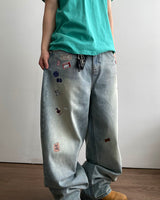Sticker Print Denim Pants