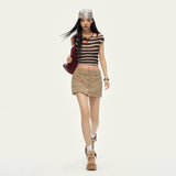 Double Waist Denim A-Line Mini Pants Skirt
