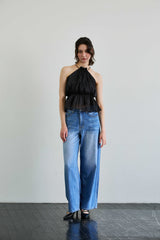PEARL HALTERNECK TOP / BLACK