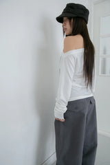 slim raglan off-shoulder top(4colors)