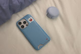 home square patch card pocket phone case blue