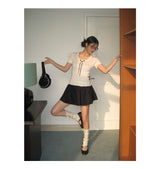 ribbon frill sweet short-sleeved knitwear