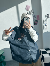 デニムレイヤードボックスシャツスウェット🖤💙 - 2 カラーズ