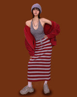 ストライプワイドニットロングスカート (4color)