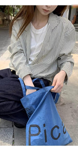 Stripe collared shirt layered T-shirt