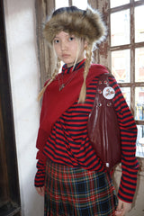 カラーポップタートルネックTシャツ - レッドネイビー