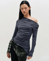 One Shoulder Draped Jersey Top _ BLACK
