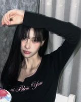 CAT BLESS RIBBON LONG SLEEVE - BLACK