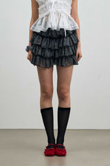 LEOPARD CANCAN MINI SKIRT PANTS / GRAY