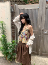 Mio Vintage Patchwork Bustier Sleeveless Blouse