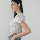 Frill Crop T-shirt - FLOWER PATTERN