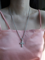 [white] cubic cross necklace | 지르콘 큐빅 십자가 목걸이