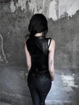 rock chic leather frill bustier