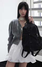 Classic Shirring Nylon Backpack – black