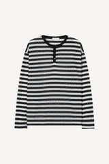 Striped Henley neck long sleeve knit