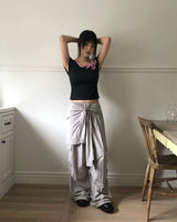 ミッキーフラワースリットボートネックカラーリング半袖Tシャツ