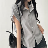 Envo Stripe Side String Roll-Up Short Sleeve Shirt Shirt