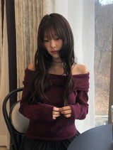 Helen Off-Shoulder Ribbon Twist Loose-Fit Knit