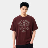Men’s Cotton Short-Sleeve Cropped T-Shirt Motorcycle Burgundy