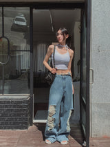 muse wide damage denim pants