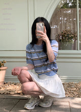 Multi Border Short Sleeve Knit Cardigan (3color)