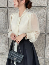 Cave Pearl Tie Puff Blouse
