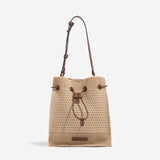 Drawstring Woven Bucket Shoulder Crossbody Bag