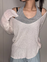 Frisley Pastel U-Neck Loose Summer Knit Top 4color