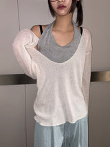 Frisley Pastel U-Neck Loose Summer Knit Top 4color