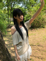 Doen Lace Off-Shoulder Short Sleeve T-Shirt
