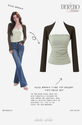 Olive Brown Tube Top Bolero Two-Piece Set