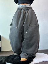 SHEEP FLEECE🐑PIGMENT STRAP RIVET BALLOON LONG PANTS💙🩶🤍3COLOR