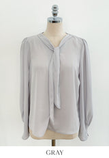 Lillian Pintuck Sleeve Chiffon Tie Blouse