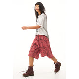 Printed plaid cropped slacks