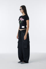 FLOWER CROP TOP (BLACK)