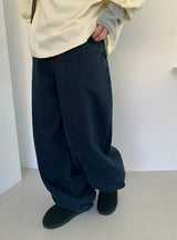 Hibom ウォッシングワイドバルーンデニムパンツ