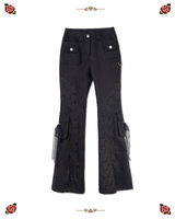ROSE PATCH BOOT-CUT PANTS [BLACK]