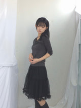 Lace V-Shirring Dot Top