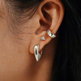 silver sparkling shield stud rhodium plating + 925 silver earrings E067-03H