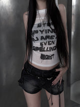 grunge lettering sleeveless hoodie
