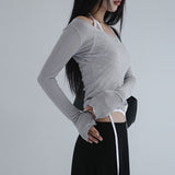 [Kient] V-Neck Wave Slim Ribbed T-Shirt - 4 Colors