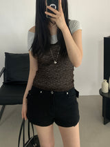 [set] Vaila Lace Halter-Neck Short-Sleeve Tee Set