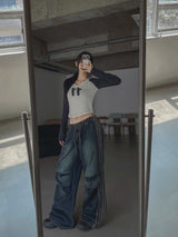 11 Vネックカラーマッチングラグラン長袖Tシャツ