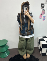 ヒーターパディング❤スナップオーバーロングパンツ 🩶🖤💚3COLOR