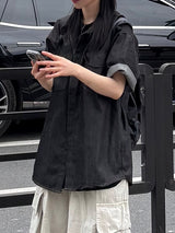 two pocket denim short sleeve shirt