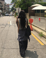 [Shirt + Sleeveless Set] ミロング オーバー フィット チェック カラー シャツ