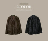 #Simple Leather Overfit Leather Jacket (2color)