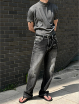 [MUSCLE FIT] スリットモックネックハーフニット(3color)