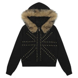 Radiant Stud Fur Hoodie Jumper