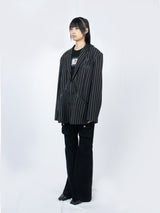 Circle Leather Patch Blazer (Black Stripe)